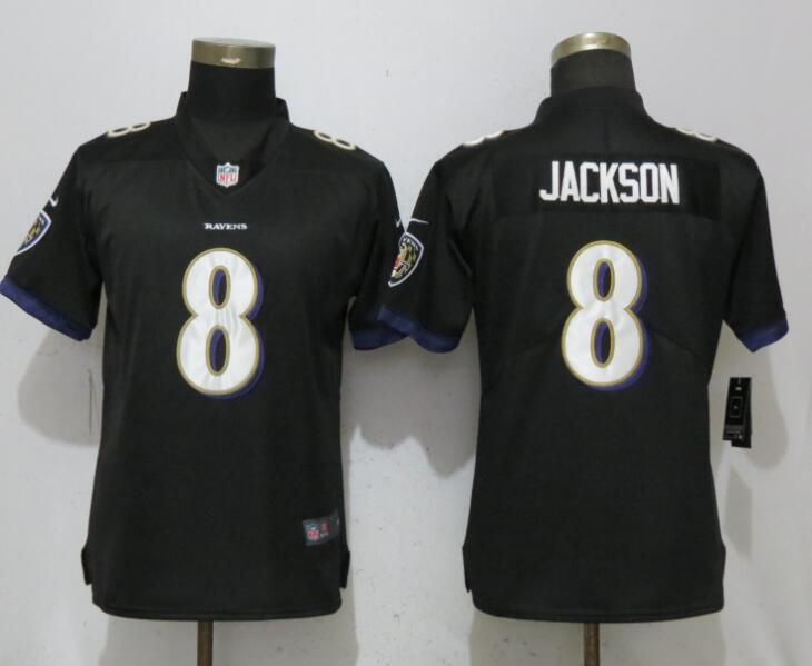 Women Baltimore Ravens 8 Jackson Black Vapor Untouchable Player Nike Limited NFL Jerseys